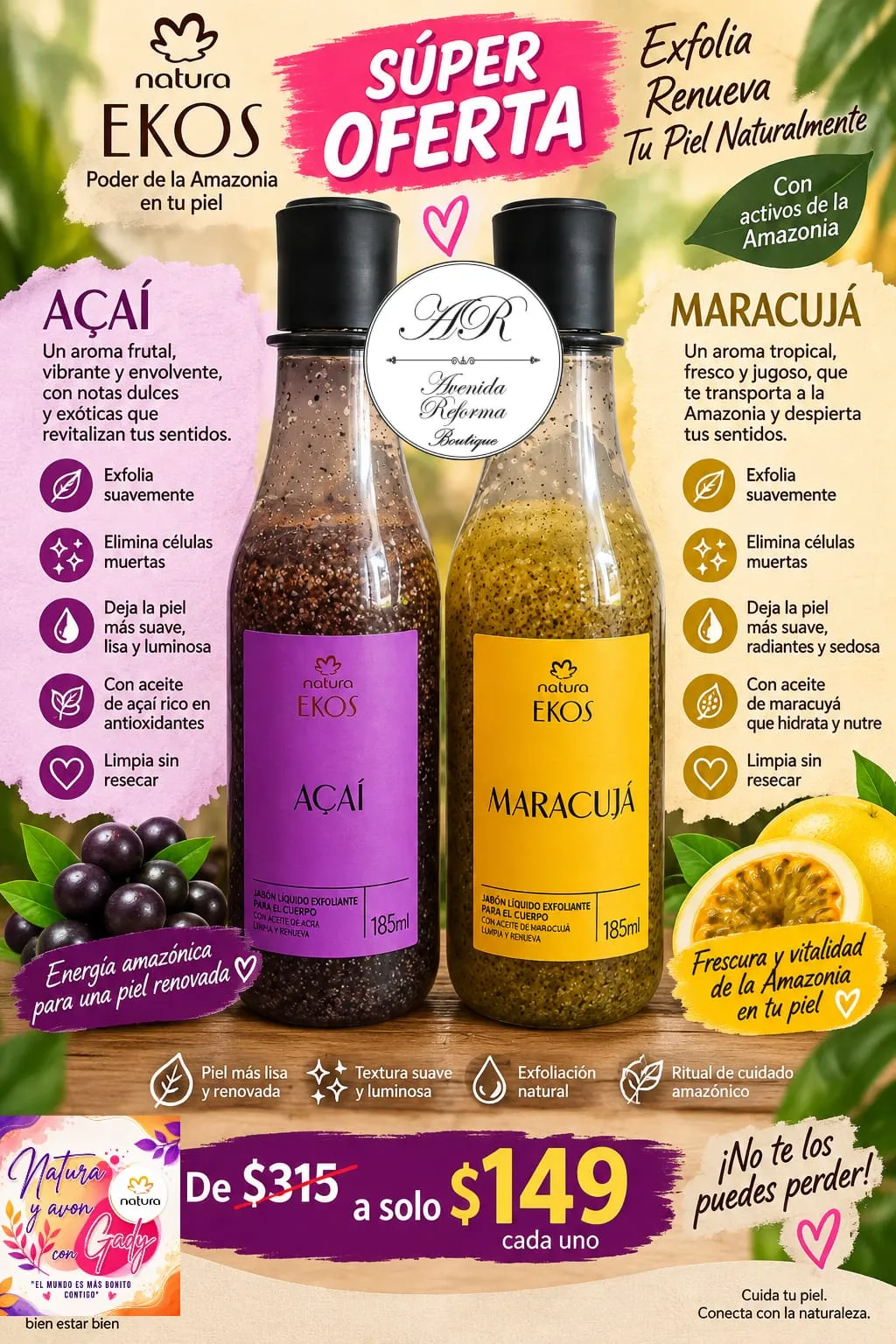 Jabón liquido exfoliante Açaí y Maracujá de 185 ml — imagen 1