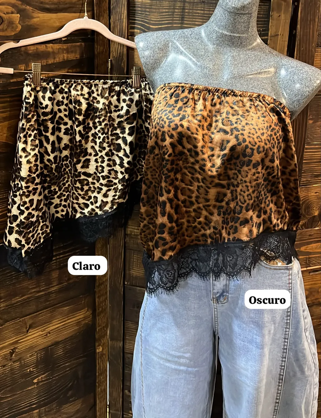 Blusa animal print straple con encaje — imagen 1
