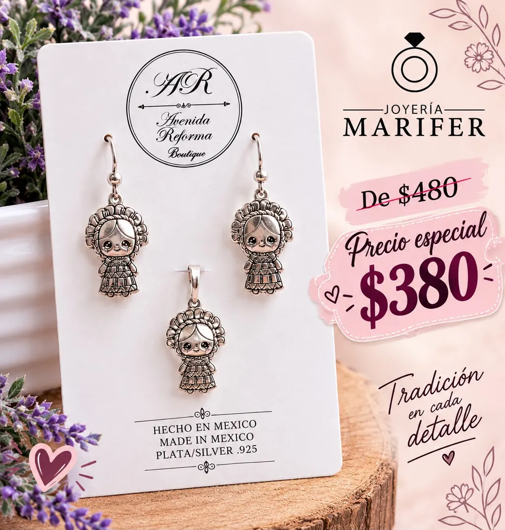 Juego de Aretes y Dije muñeca lele — imagen 1