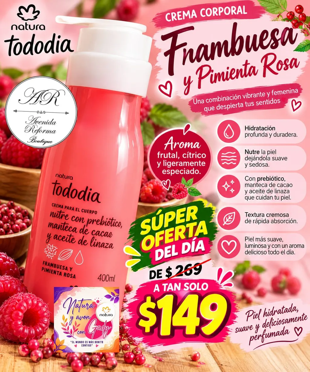 Crema Corporal Frambuesa y Pimienta rosa 400 ml — imagen 1